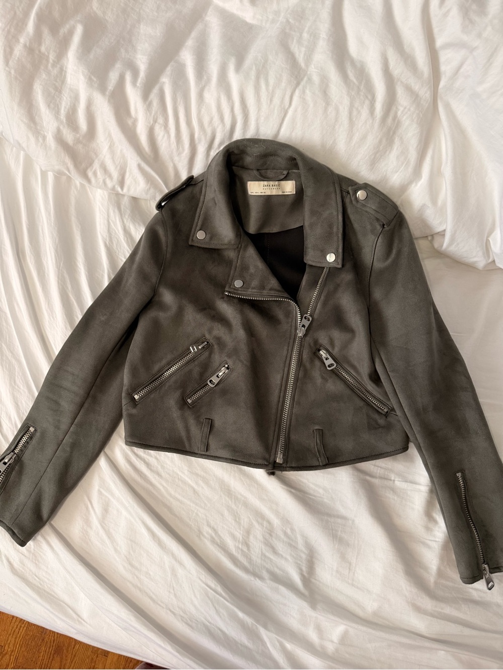 Zara Dark Gray Suede Biker Jacket